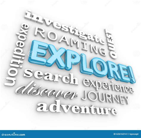 Explore 3d Word Collage Expedition Discovery Journey Stock Illustration