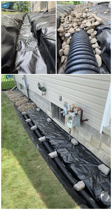 Exterior Foundation Drainage System Installation French Drain Along Outside Of Home To Fix Bad