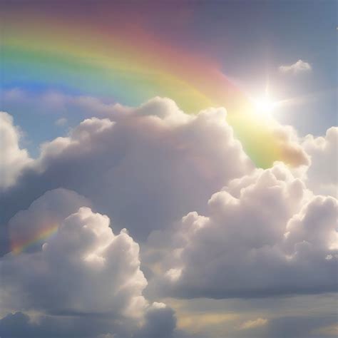 Tęcza Na Niebie Z Chmurami I światłem Słonecznym Kolorowe Tło