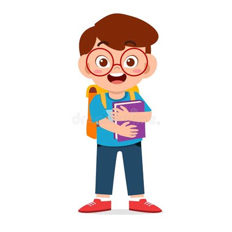 Happy Cute Kid Boy Ready To Go To School Stock Vector Illustration Of