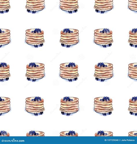 Seamless Pattern Of Delicious Pancakes With Blueberries Hand Drawn