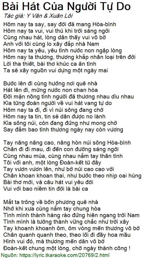 Loi Bai Hat Bai Hat Cua Nguoi Tu Do Y Van And Xuan Loi