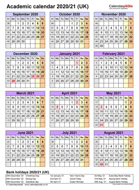 Academic Calendars 202021 Uk Free Printable Pdf Templates Vrogue