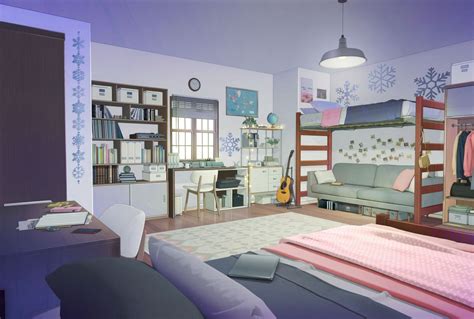 A Background Of A Anime Bunkbed Bed Room Sticker Picture