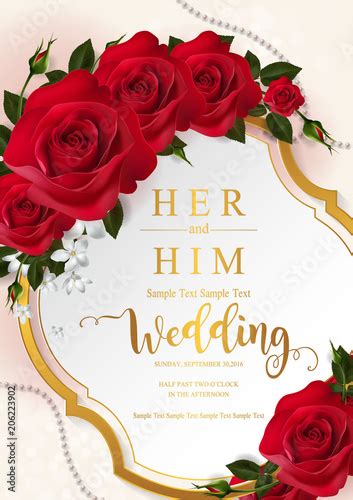 Wedding Invitation Card Templates With Realistic Of Beautiful Red Rose