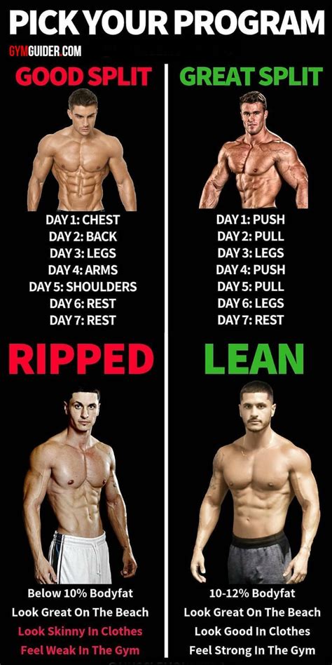 8 Powerful Muscle Building Gym Training Splits Workout Splits Gym Workout Tips Gym Workout