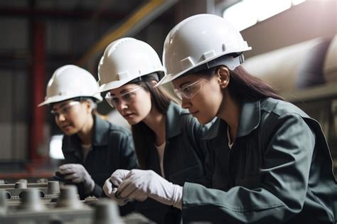 Premium Ai Image Women In Hard Hats Working On An Assembly Line