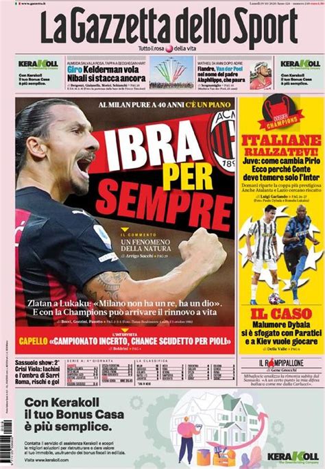 La gazzetta dello sport is an italian daily newspaper dedicated to coverage of various sports. GAZZETTA DELLO SPORT - La prima pagina di oggi, 19 ottobre ...