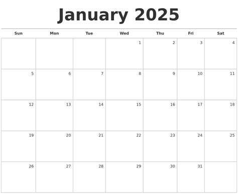 January 2025 Calendar Printable Gambaran