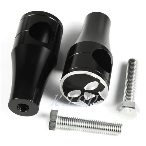 1 25mm Black Billet Skull Handlebar Risers Clamp For Harley Softail