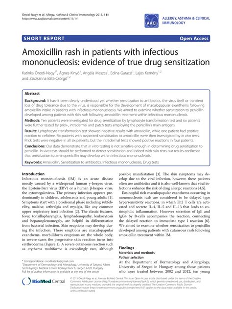 Allergy asthma clin immunol 11: (PDF) Amoxicillin rash in patients with infectious ...