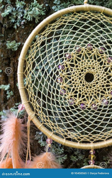 Dreamcatcher Made Of Feathers Leather Beads And Ropes Stock Image