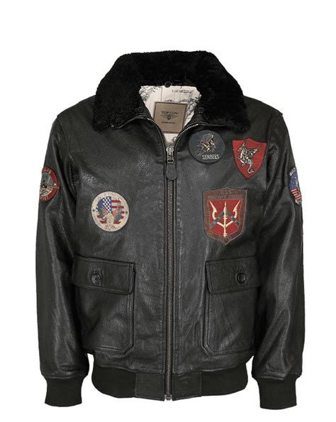 Mil Tec Leather Flight Jacket Top Gun Fur Collar Sort 2xl Sort
