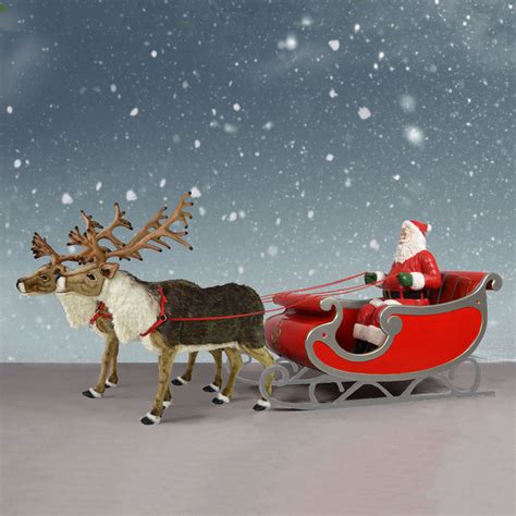 Nordic Reindeer With Santa Sleigh Silver 150 Santa Display