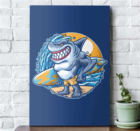 Surfboard Shark Cartoon Modern Art Prints On Canvas Tenstickers