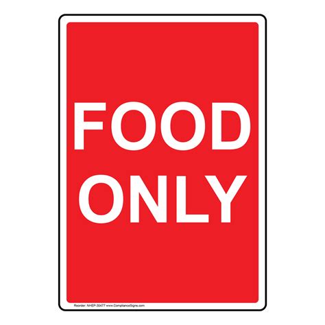 Food Only Sign Or Label Vertical Red Made In Usa