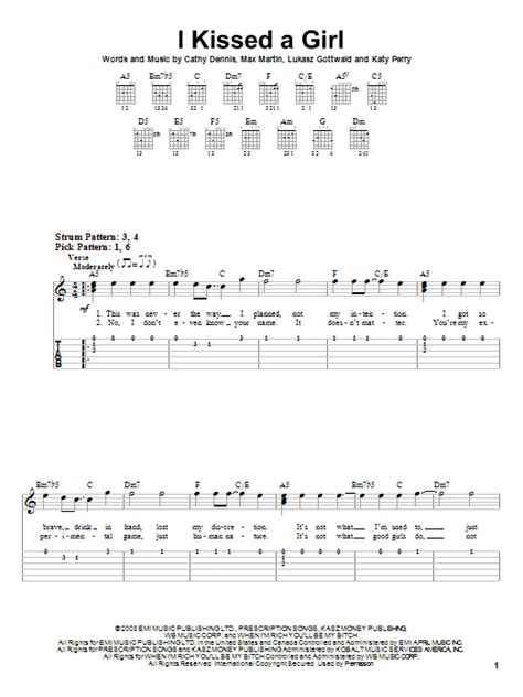 Tablature Guitare I Kissed A Girl De Katy Perry Tablature Guitare Facile