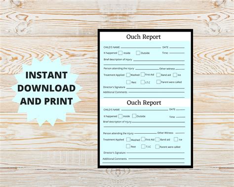 Ouch Report Printable Child Incident Report Preschool Etsy