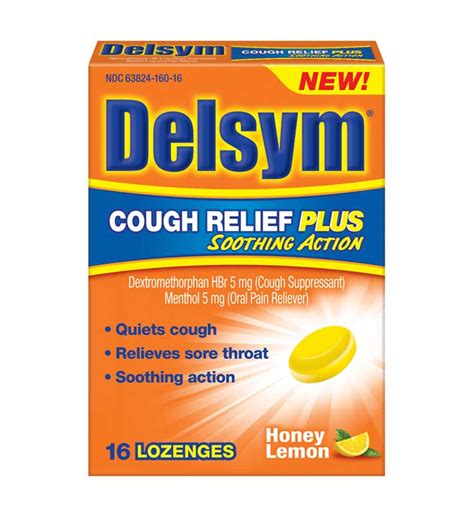 Delsym Cough Relief Plus Lozenges Honey Lemon 16 Count