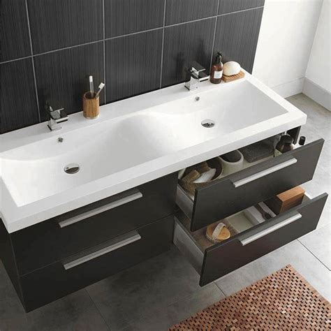 Hudson Reed Quartet Double Basin Vanity Unit Gloss Black 1440mm Wide