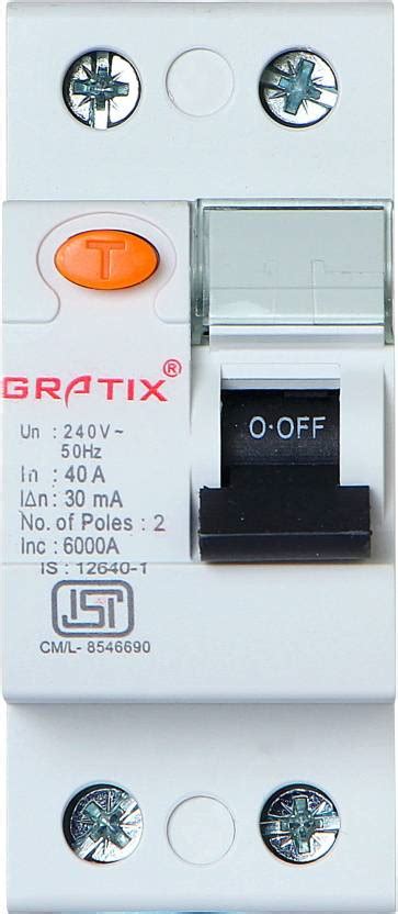 Gratix 40 Amp Rccbelcb 30 Ma Double Pole With Isi Mark 002 Mcb Price