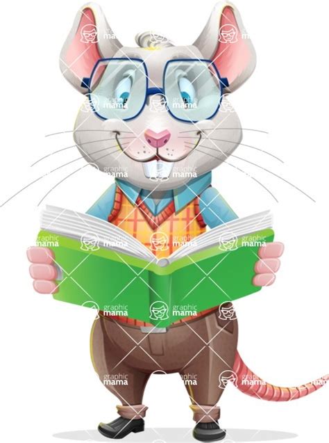 Smart Mouse With Glasses Cartoon Vector Character Reading A Book