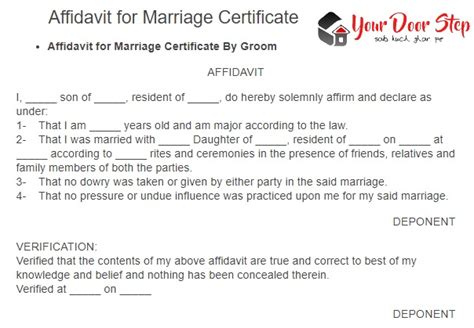 Affidavit For Marriage Certificate Marriage Registration