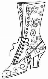 Steampunk Coloring Shoe Pages Template Shoes Boots Embroidery Color Boot Brady Bunch Witch Some Etsy Patterns Ladies Book Punk Lets sketch template