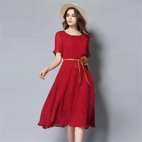 Red Color Cotton And Linen Elegant Dress 2017 Summer Dress Ruffles