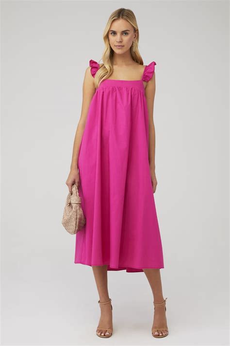 show me your mumu oasis ruffle dress in hot pink poplin fashionpass