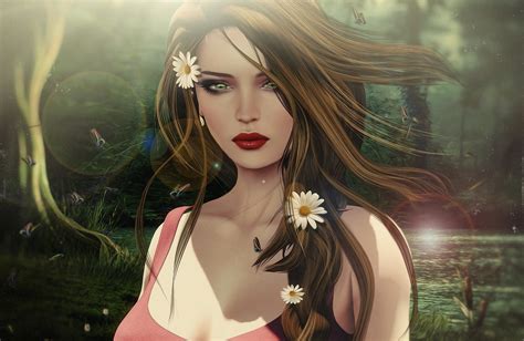 Fantasy Girl In Forest With Flowers Hd Wallpaper Background Image
