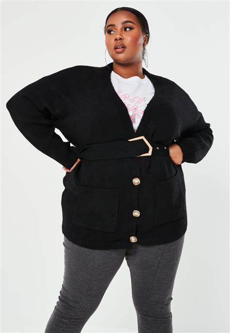 Plus Size Black Longline Belted Cardigan Missguided