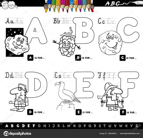 Alfabeto De Dibujos Animados Educativos Conjunto Para Colorear Vector
