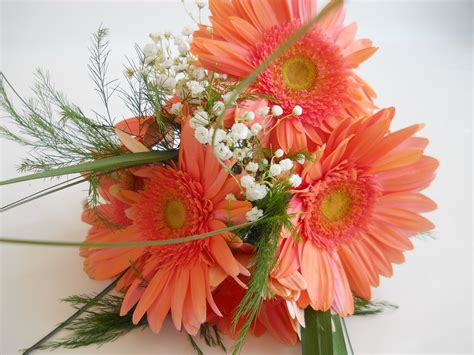 Coral Gerber Daisy Bridesmaids Bouquet Wedding Flowers
