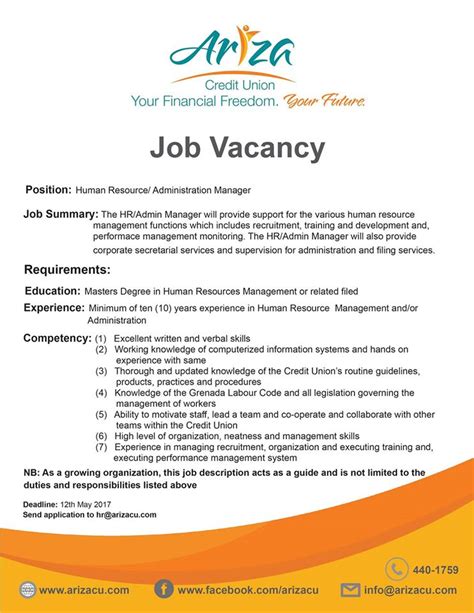 Job title, keyword or company. Job Vacancy - HR Administration Manager - Ariza Credit Union