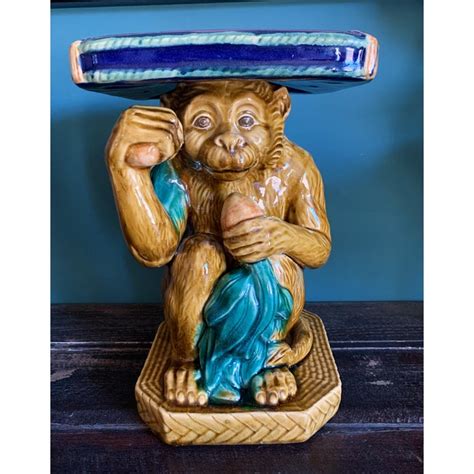 Vintage Mid 20th Century Ceramic Monkey Pedestal Plant Stand Chairish