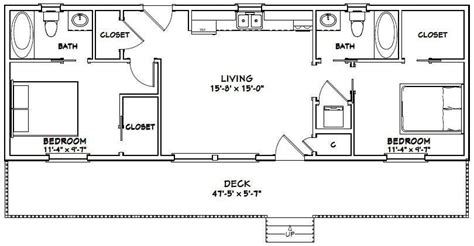 Наглядный пример как построить бюджетный дом! 48x16 House 2-Bedroom 2-Bath 768 sq ft PDF Floor Plan ...