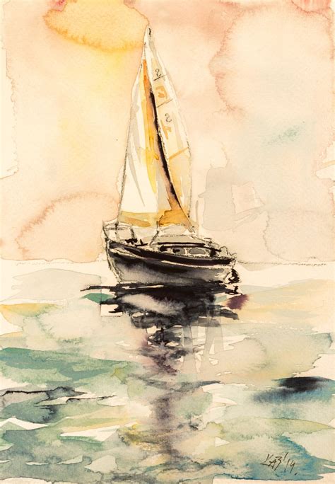 Sailboat Sailboat Painting Watercolor Boat Painting