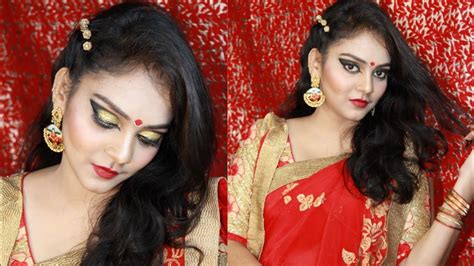 Durga Puja Makeup Traditional Bengali Makeup And Hair Titorial
