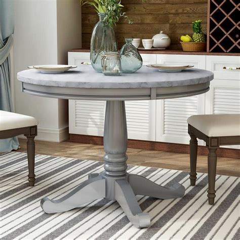 Furniture Of America Tatine 42 In Round White And Gray Faux Marble Top