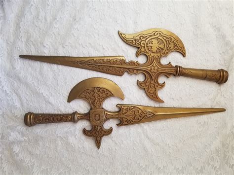 reserved nick 10 17 set of two large vintage sexton cast metal medieval swords ~ battle axes
