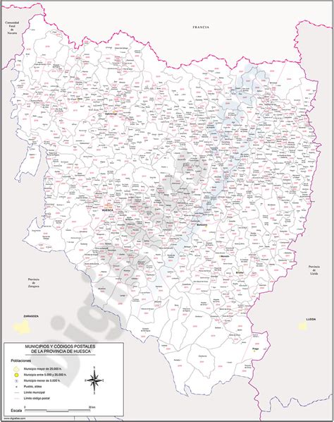Huesca Mapa Provincial Con Municipios Y Códigos Postales