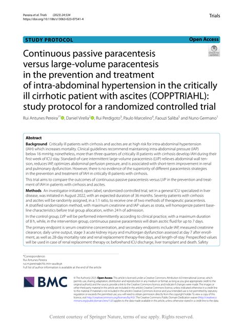 Pdf Continuous Passive Paracentesis Versus Large Volume Paracentesis