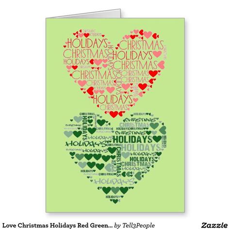 Love Christmas Holidays Red Green Double Heart Holiday Card Zazzle