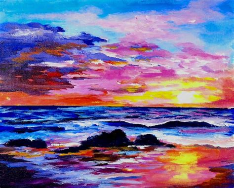 Learn To Paint A Sunset And Ocean Full Acrylic Lesson