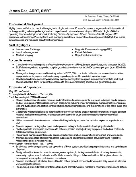 Medical Imaging Technician Resume Example MyPerfectResume