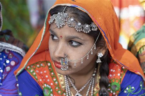 Indian Young Girl In The Desert Thar On Time Pushkar Camel Mela Near