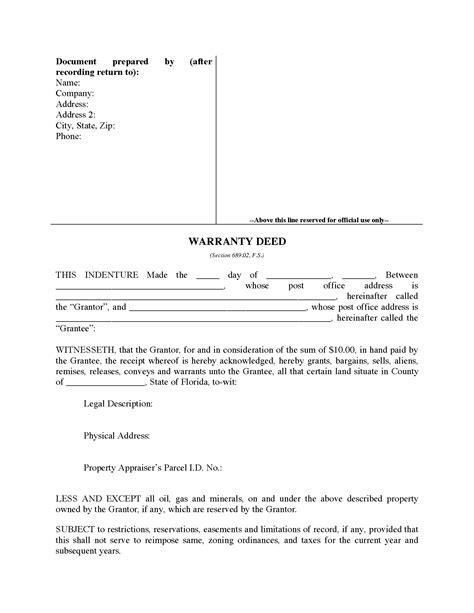 Florida Warranty Deed Form Legal Forms And Business Templates