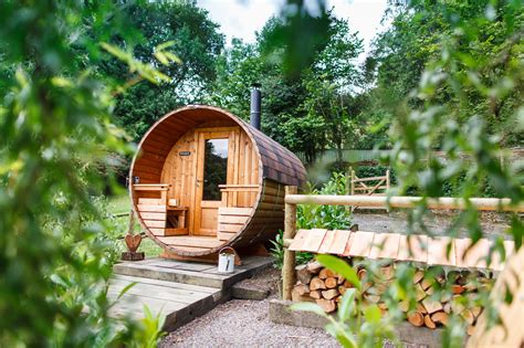 Wooden Barrel Sauna With Terrace And Wood Fired Heater North Devon