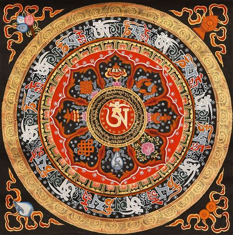 Tibetan Buddhist Om Om Mani Padme Hum And Ashtamangala Mandala